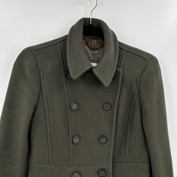 J. CREW Stadium Cloth Nello Gori *Flawed Olive Green Wool Double Breasted Coat 2 - Picture 3 of 6